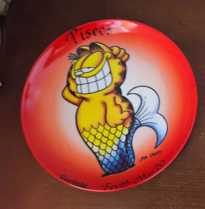 Prato de Vidro Vintage Garfield Signo Peixes (1997) - Rolan Glass