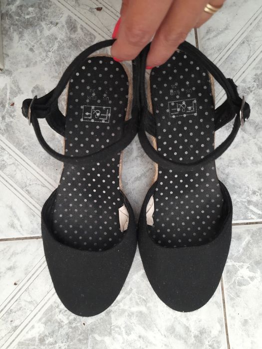 F&F czarne bawełniane espadryle na koturnie klinie 39