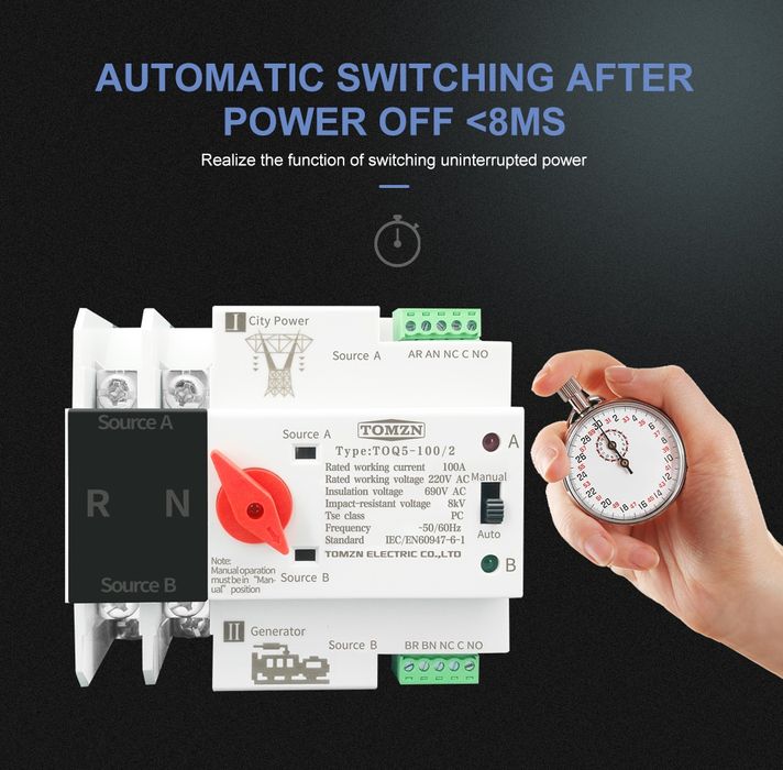 Автомат ввода резерва АВР Tomzn TOQ5-125/2 2P 125A 220V однофазный