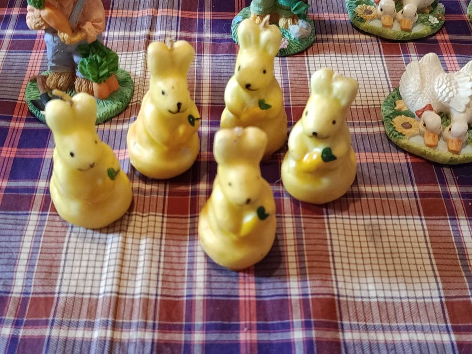 Bonecos estatuetas coelhos patos em resina decoração colecçao criança