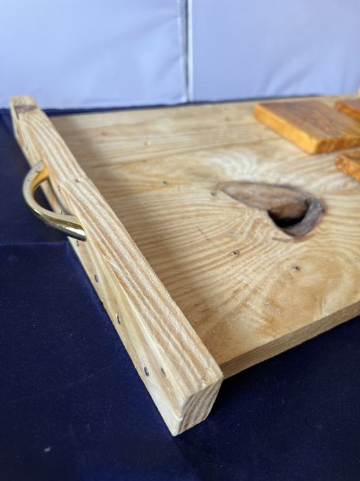 Pack rustico tabuleiro + pousa copos + tabua de servir