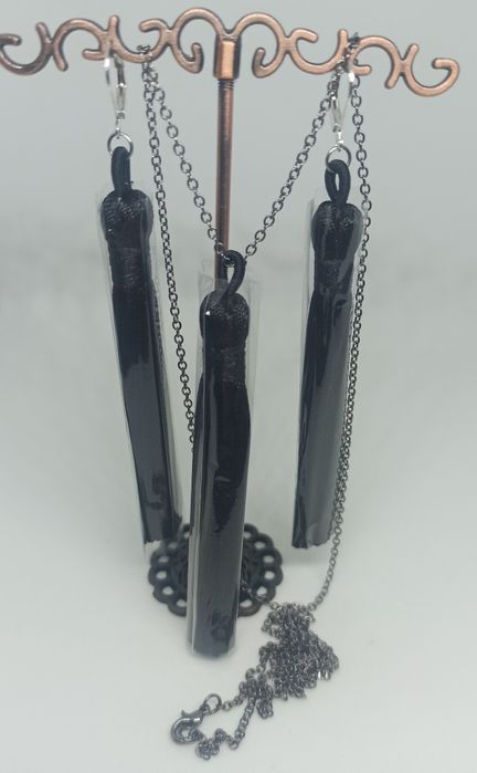 Czarne kolczyki chwosty + naszyjnik + zawieszka (srebro 925)