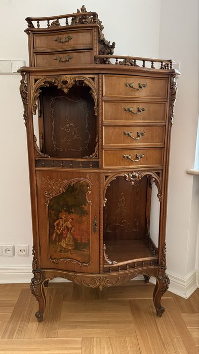 Pałacowy kabinet Rococo | Ręcznie malowany | XIX wiek witryna komoda konsola kresens