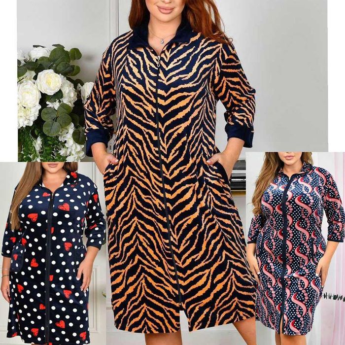 Женский велюровый халат на молнии 52-60р разные модели