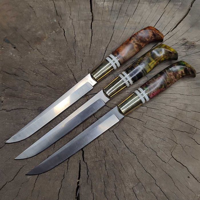 Ножи "Финка" ручной работы, авторские, подарочные. Дамаск, N690, Х12МФ