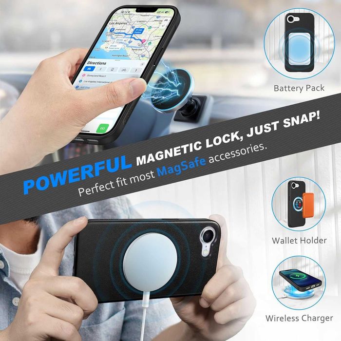 Shieldon naturalne etui skórzane iPhone 16e portfel klapką czarne 2w1