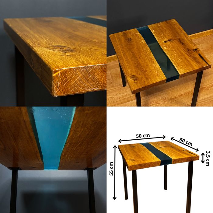 Stolik kawowy z żywicą epoksydową • Dębowy • Handmade