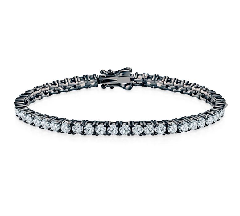 Bransoletka tenisowa czarne srebro z białymi moissanitami 3,4mm 18cm