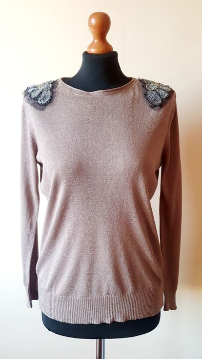 Mango lekki sweterek z koralikami latte s