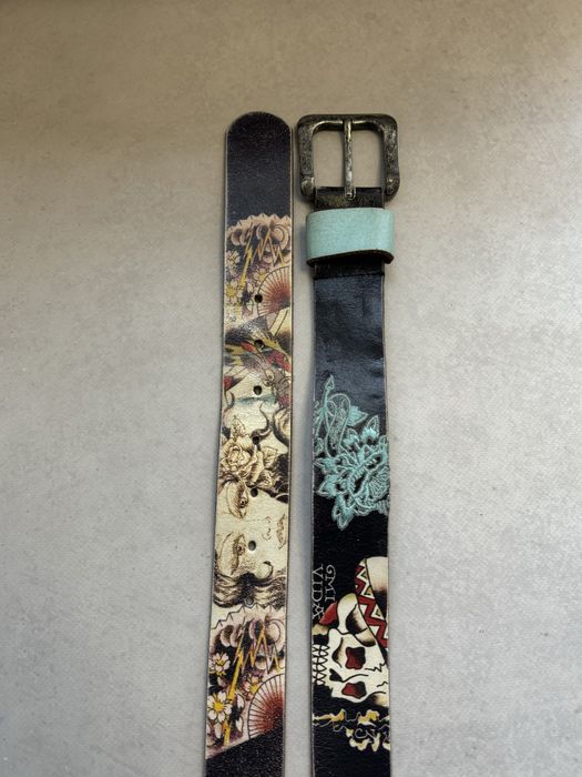 Кожаный ремень Ed Hardy мужской с заклепками в стиле Y2K (оригинал)