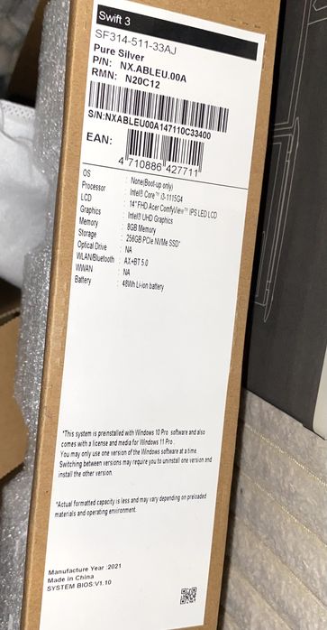 Ноутбук Acer Swift 3 (SF314-511-33AJ), Pure Silver