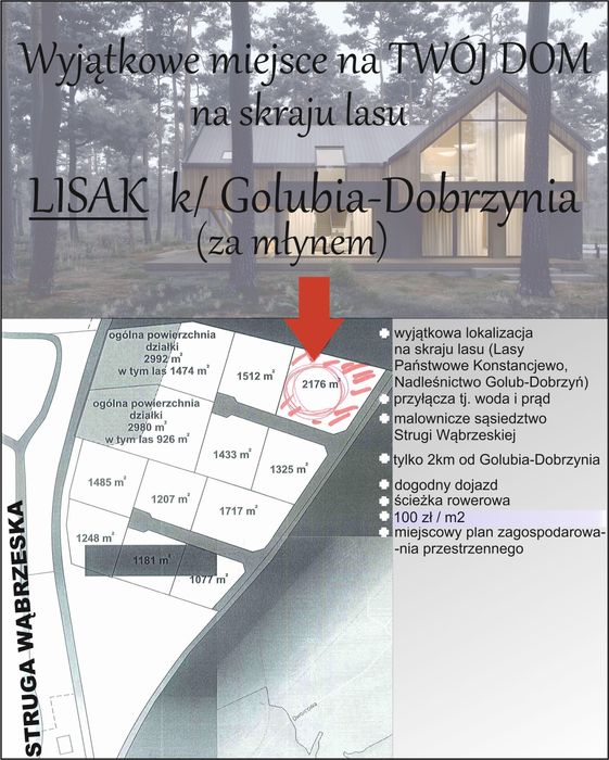 Wyjątkowa działka pod dom w lesie 2176m2