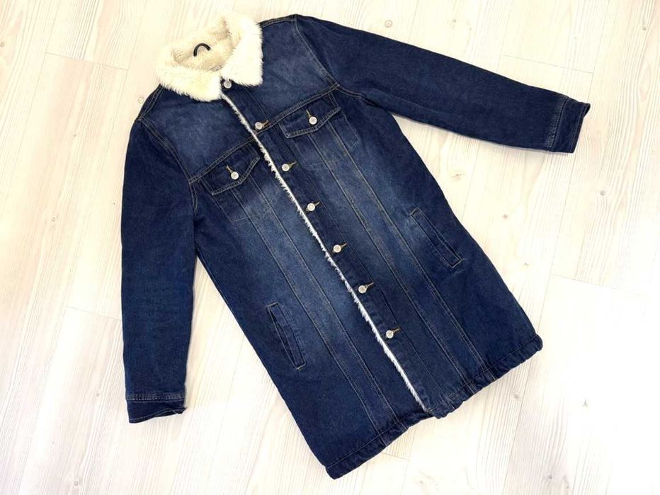 Тренч кардиган плащ пальто джинсовое с мехом DENIM Co, р. S