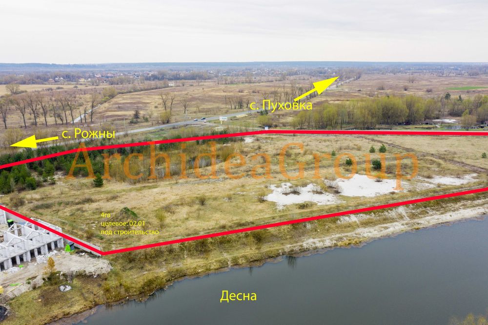 Мальовнича  ділянка 4 га в Рожнах з виходом на Десну для  КМ