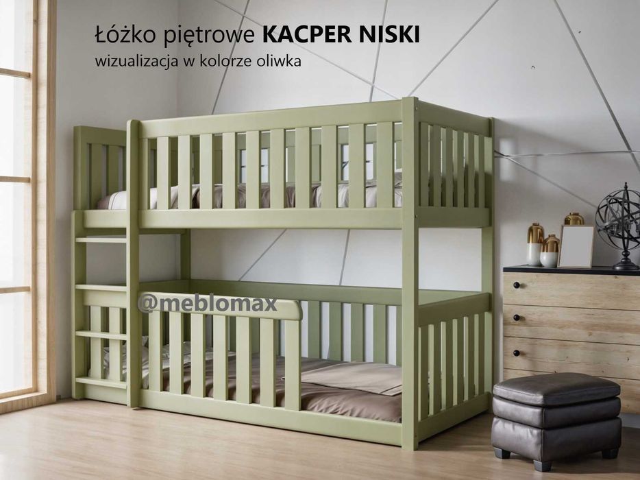 Łóżeczko piętrowe niskie dla najmłodszych Bezpieczne Wysokie barierki
