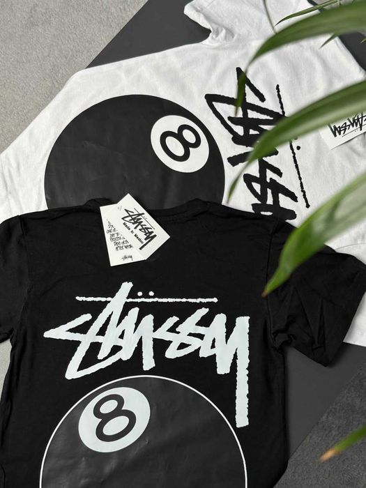 Спортивна Футболка Stussy 8 Ball Te // Большой Принт Майка Стусси Восьмерка // Черная - Белая