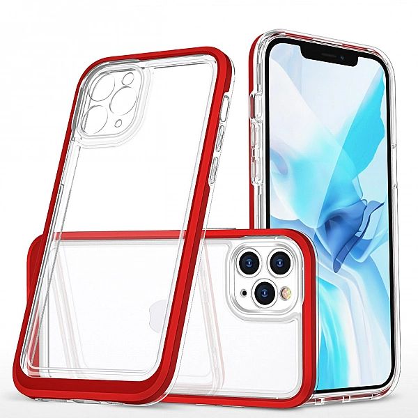 Clear 3in1 etui do iPhone 11 Pro Max żelowy pokrowiec z ramką czerwony