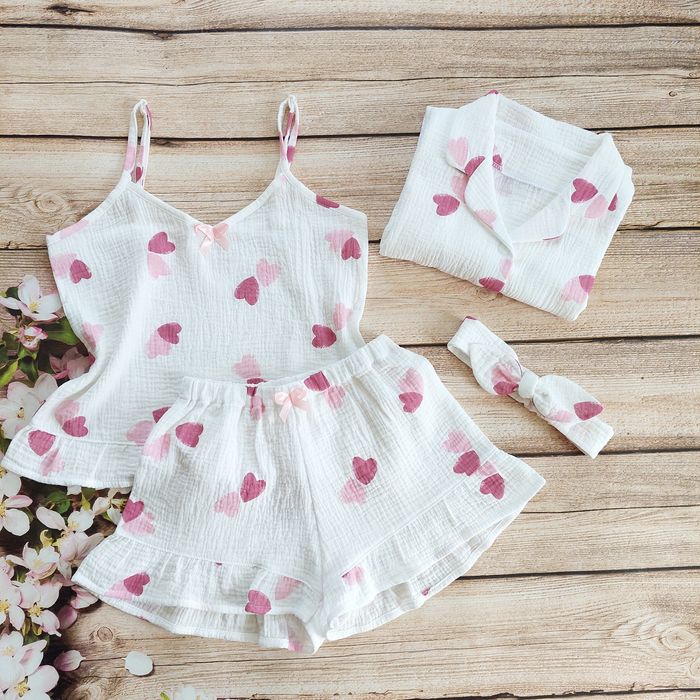 Дитяча муслінова піжама з рюшами в сердечки