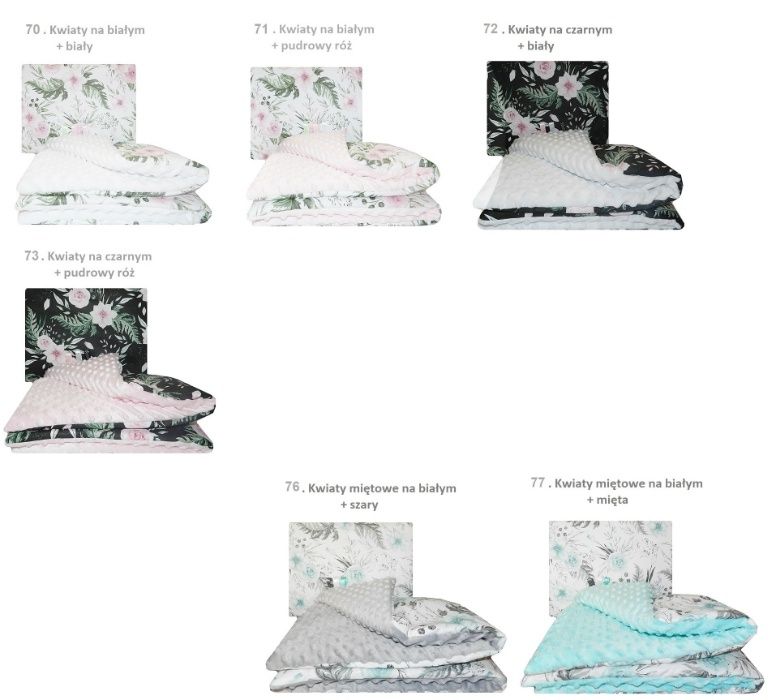 KOMPLET POŚCIELI minky Kocyk + Poduszka do wózka