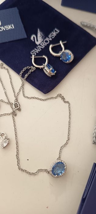 Conjunto Swarovski Original - Colar e Brincos Cristais Azuis