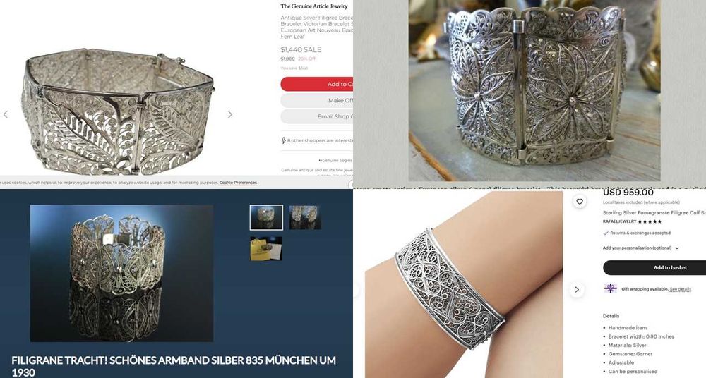 Браслет серебряный антик ар-нуво ар деко 1900 1930 филигрань TIFFANY