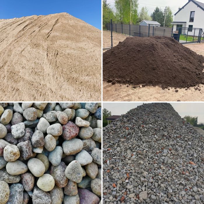 Kruszywo , żwir,  piach , ziemia ogrodowa , tłuczeń betonowy , piasek