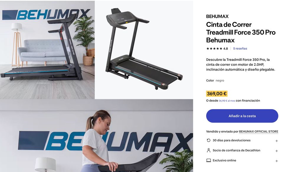 Passadeira Treadmill Force 350 Pro Behumax - COMO NOVA