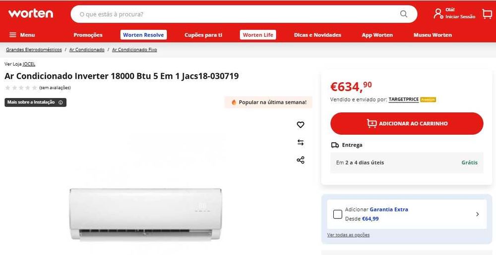 AR CONDICIONADO "JOCEL" 18.000 BTU's  (novo) - SALDO (urgência)