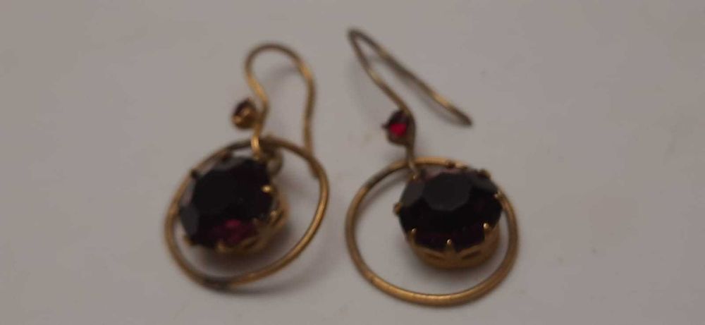 старинные ретро женские серьги желтый метал камни под рубины