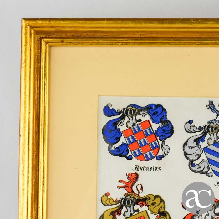Litografia heráldica emoldurada em madeira dourada e vidro nº2