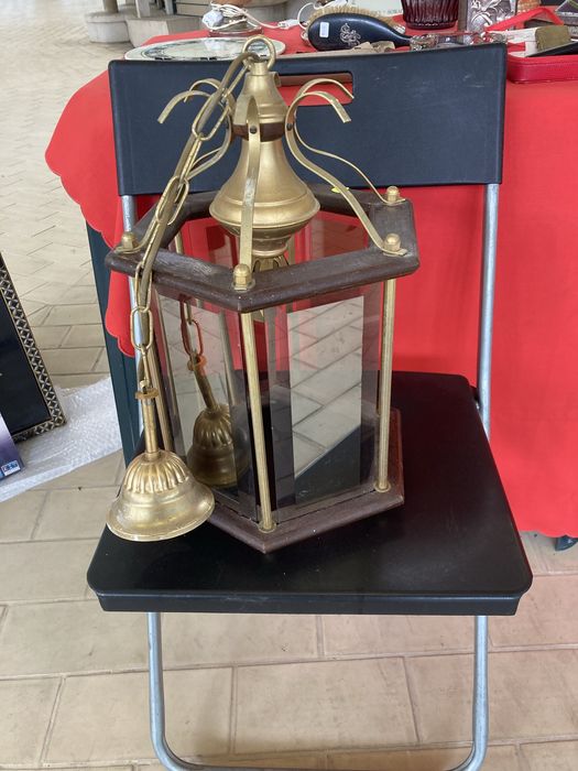 Beveled Glass and Wood Lamp