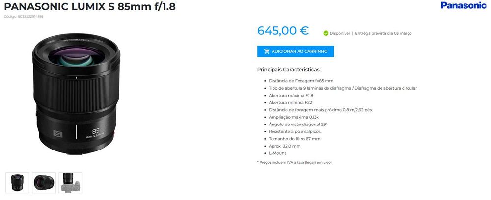 PANASONIC LUMIX S 85mm f/1.8 - Lens / Objective64575285269251124