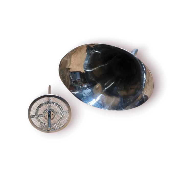 Funil metálico “Patented” c/ filtro interno – aço inox vintage