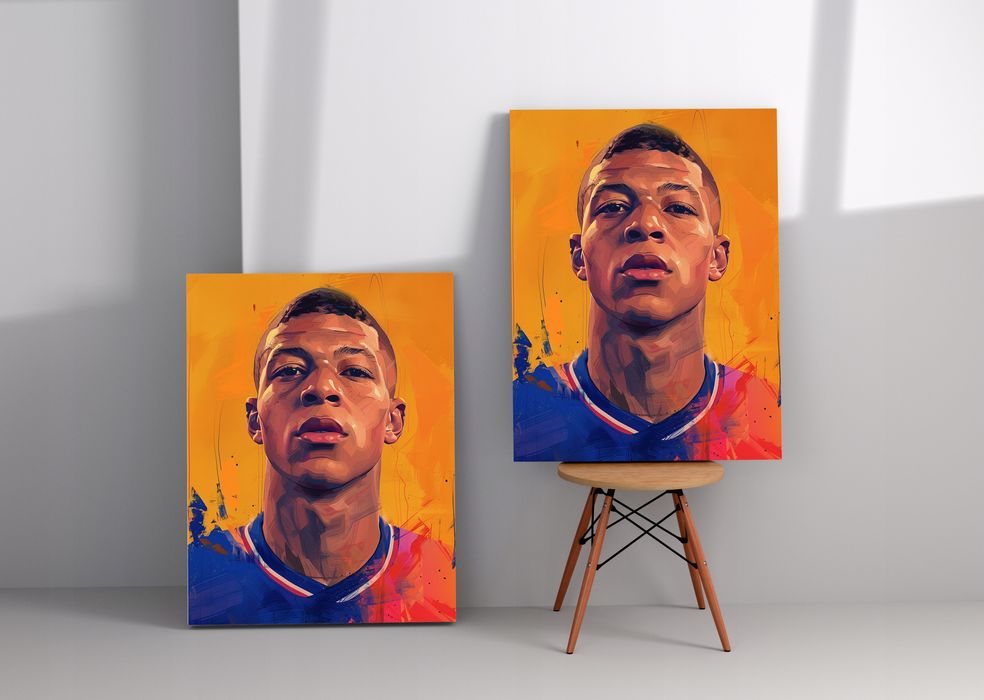Nowoczesny Portret Kylian Mbappé na płótnie 75x100 cm