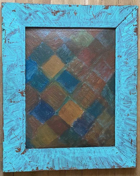 Abstrakcyjny obraz olejny – geometryczna kompozycja, lata 50