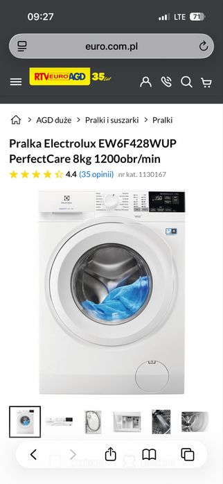 Sprawna pralka Electrolux perfect care 600 do wymiany łożysko i firana
