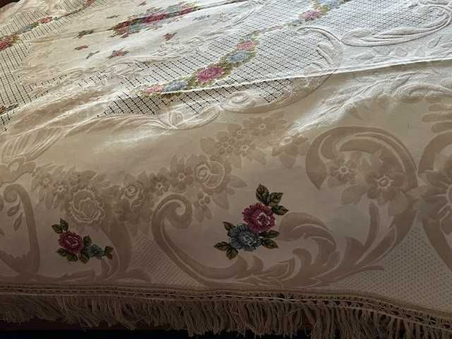Colcha linho e algodão cama de casal com flores