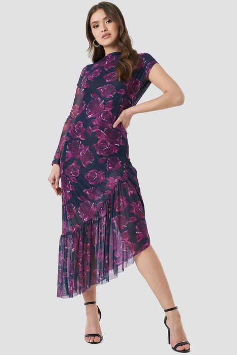 Sukienka damska w kwiaty, asymetryczna rozmiar S