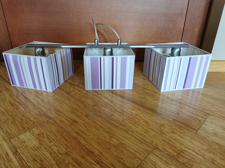 Lampa wisząca, dziecięca potrójna fioletowa w paski + 2 kinkiety, W-wa