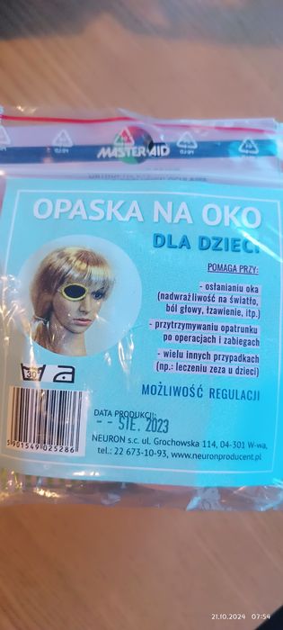 Opaska na oko i plastry Ortopad dla dziewczynki