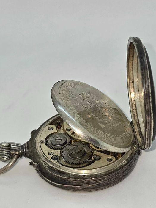 Relógio Bolso Prata Remontoir Double plateau 15 rubis Suíço funciona