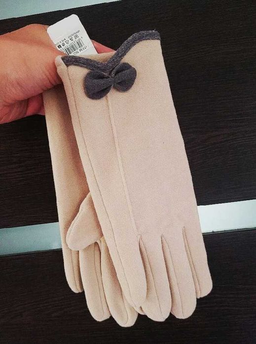 YJ rękawiczki eleganckie nowe z kokardką beżowe