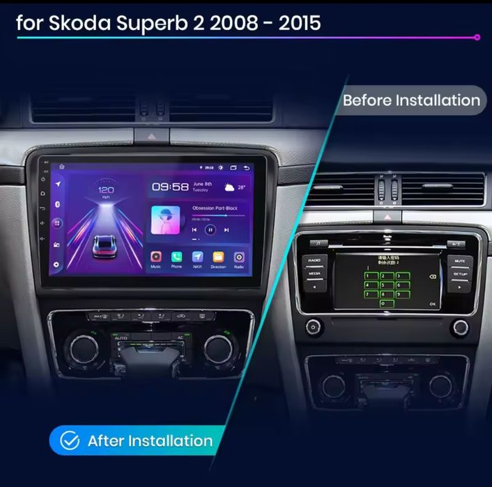 Rádio Android Skoda Superb 2 2008 a 2015 CARPLAY GPS wifi BT NOVO