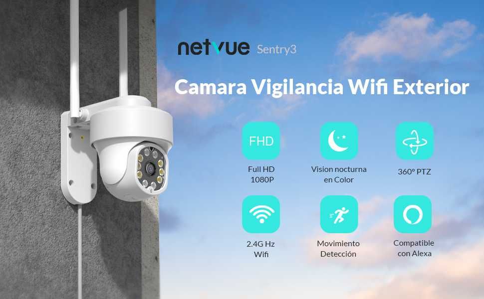 Câmara vigilância WiFi exterior zoom 8x 1080p 360º áudio bidirecional