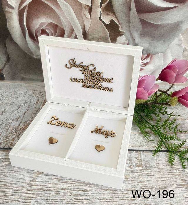 Pudełko na obrączki koperty wieszaki księga gości z grafiką