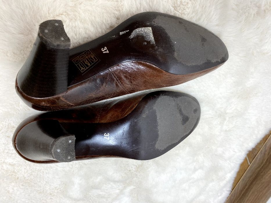 Czółenka Ryłko 37 brązowe skórzane naturalna skóra na obcasie