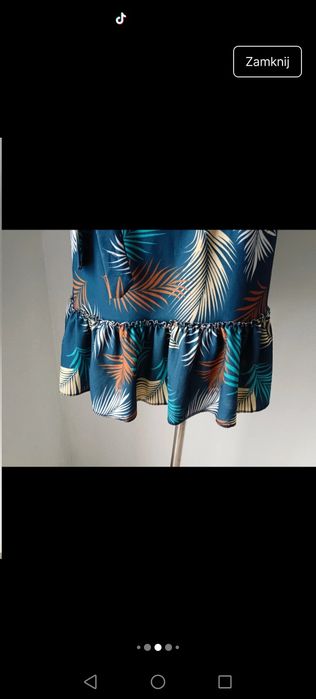 Sukienka z baskinką kwiaty lata 80 Basic casual coguette