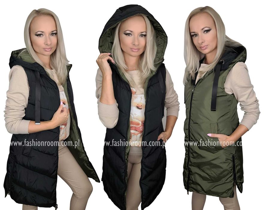 S-7XL DWUSTRONNA KAMIZELKA damska bezrękawnik z kapturem TU rozm S