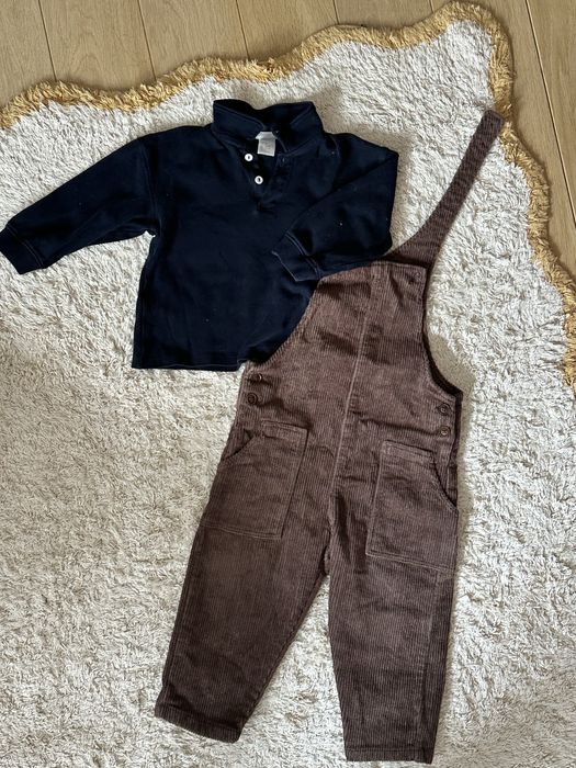 Sztruksowe ogrodniczki Zara + bluza H&M 92