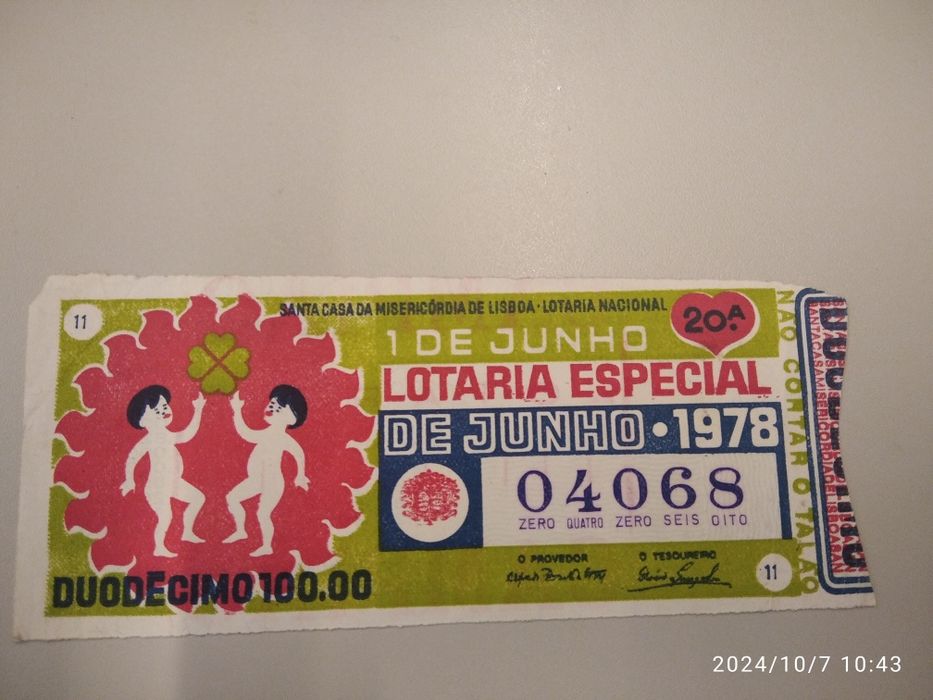 Cautelas de lotaria ano 1978